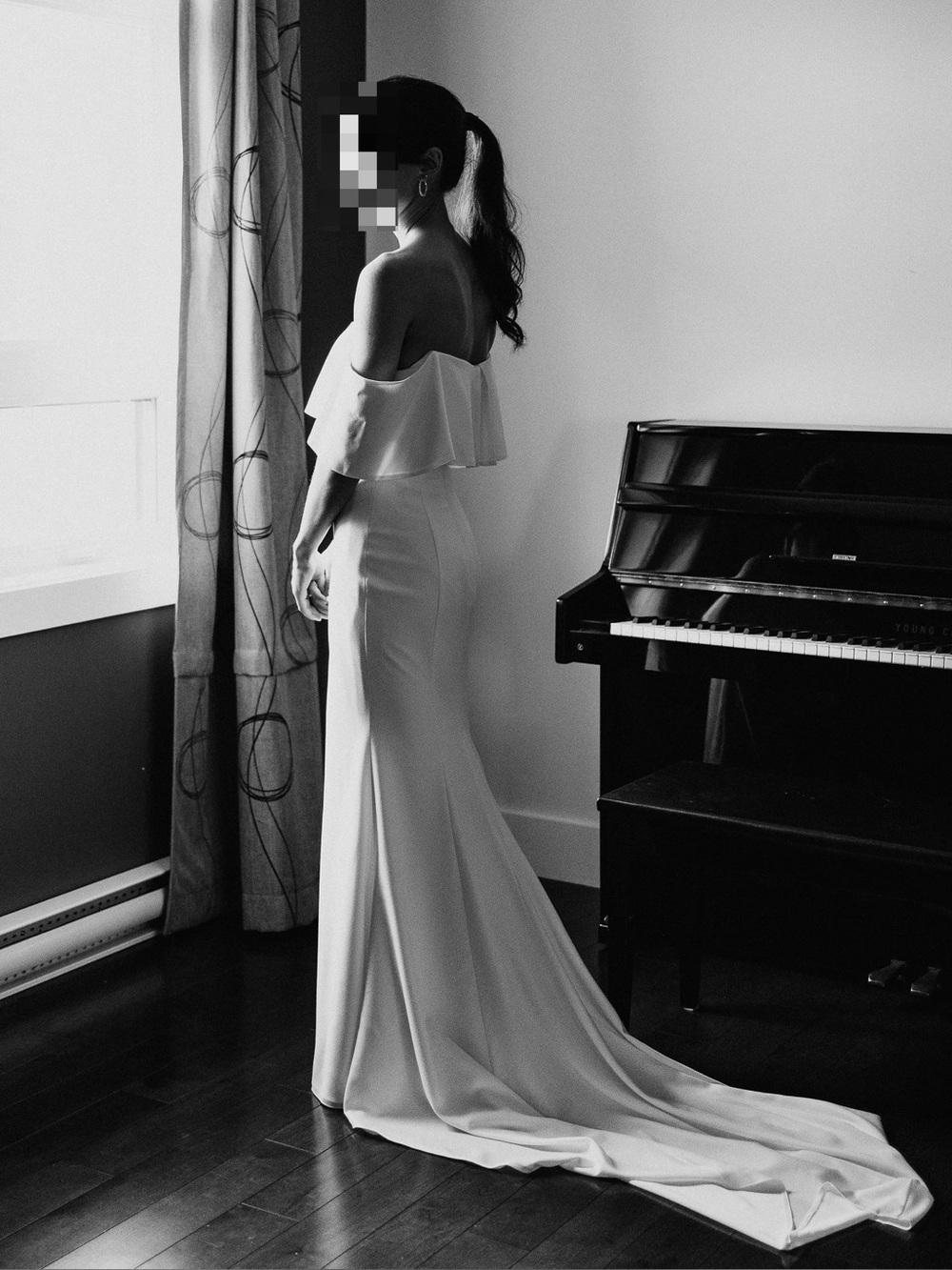 Strapless Off-Shoulder Long Train Wedding Gown - White
